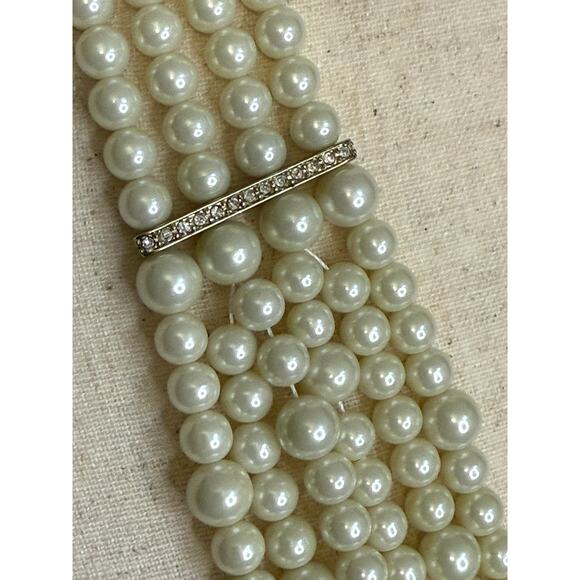 Chicos Multi Strand Pearl Tone Necklace w/ Crystal Bars Statement 38” - Picture 6 of 14